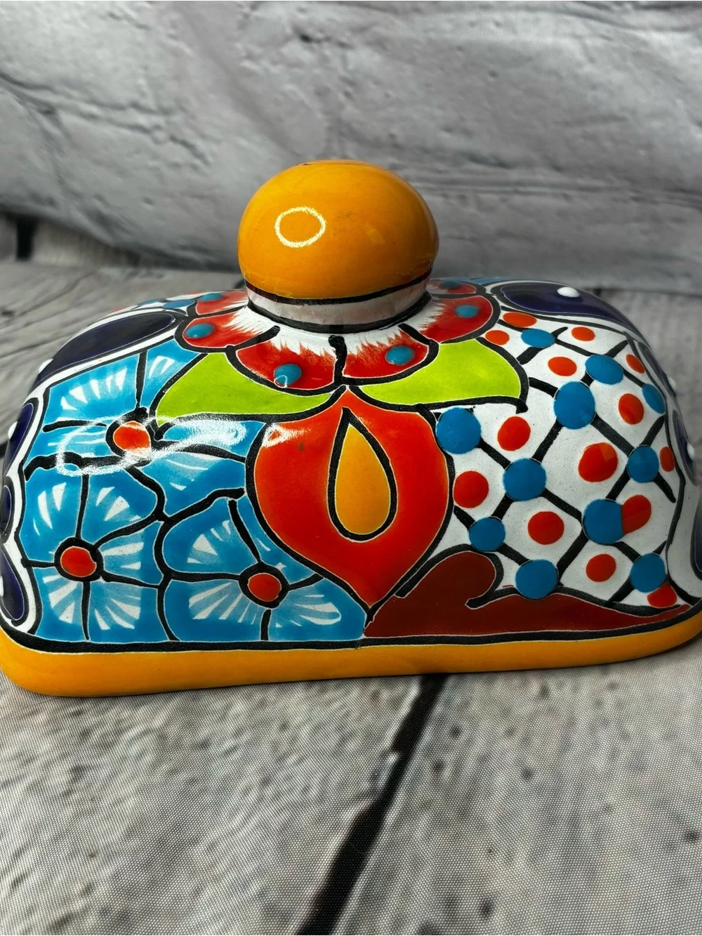 Talavera Mexico Folk Art Pottery Ceramic Hand Painted Flowers Replacement Lid